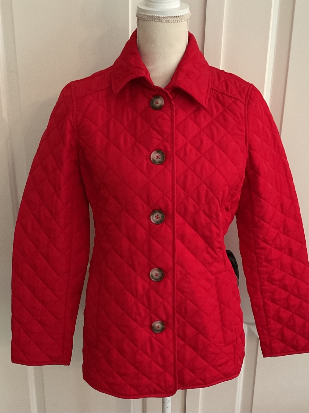 Chico's Quilted Red Button-Front Barn Jacket